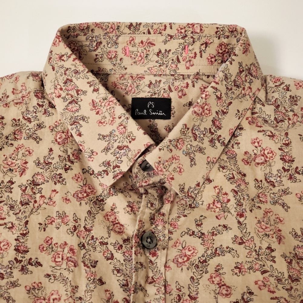 Paul Smith Button Down Floral Print Casual Shirt Size Medium - Beige